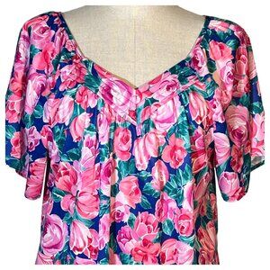 Kelly Reed Womens Floral Print Nightgown Size M Rose Tulip Pink Knee Length BTG